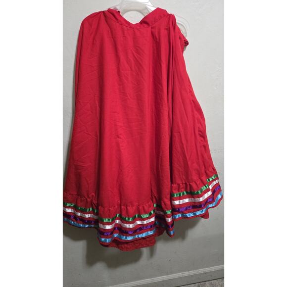 Falda Folklorico Women's Red White Green Yellow Blue Ribbon Skirt Size M - Picture 4 of 12